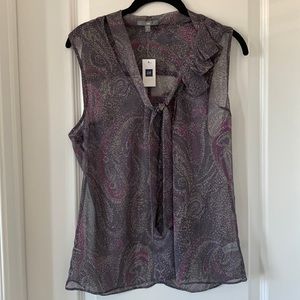 NWT GAP 100% Polyester Sheer Tie-Neck Ruffles Print Sleeveless Blouse Size S
